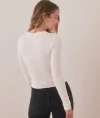 Lexi Rib Sun-In Longsleeve Crew Tee(Extra Small,White)