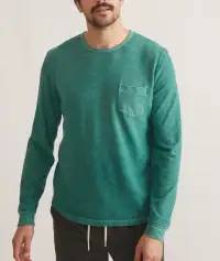 Vintage Heavy Slub Long Sleeve Pocket Tee(Small,Deep Sea)