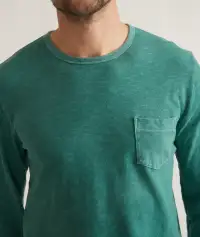 Vintage Heavy Slub Long Sleeve Pocket Tee(Small,Deep Sea)