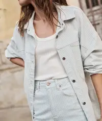 Molly Oversized Denim Shirt Jacket(Extra Small,Railroad Stripe)