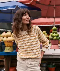 Montecito Crewneck Sweater(Extra Small,Marigold Stripe)