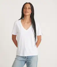 Boyfriend V-Neck Tee(Extra Small,White)