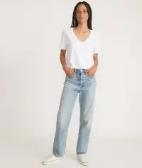 Boyfriend V-Neck Tee(Extra Small,White)