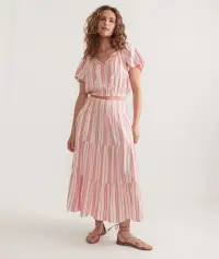 Corinne Textured Maxi Skirt(Extra Small,Textured Pink Stripe)