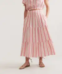 Corinne Textured Maxi Skirt(Extra Small,Textured Pink Stripe)