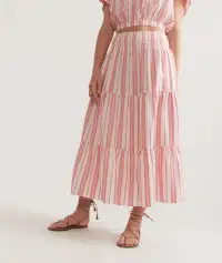 Corinne Textured Maxi Skirt(Extra Small,Textured Pink Stripe)