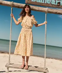 Bea Poplin Midi Skirt(Extra Small,Marigold Geo)