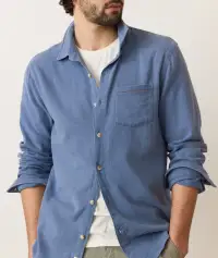 Stretch Selvage Long Sleeve Shirt(Small,Coronet Blue)