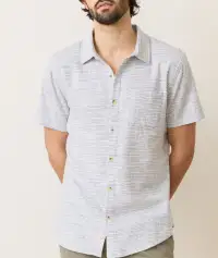 Stretch Selvage Short Sleeve Shirt(Small,Blue Mini Stripe)
