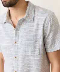 Stretch Selvage Short Sleeve Shirt(Small,Blue Mini Stripe)