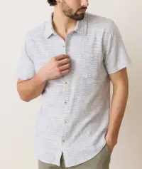 Stretch Selvage Short Sleeve Shirt(Small,Blue Mini Stripe)