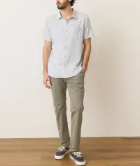 Stretch Selvage Short Sleeve Shirt(Small,Blue Mini Stripe)