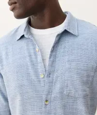 Stretch Selvage Long Sleeve Shirt(Small,Chambray/Navy Stripe)