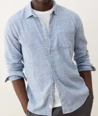 Stretch Selvage Long Sleeve Shirt(Small,Chambray/Navy Stripe)