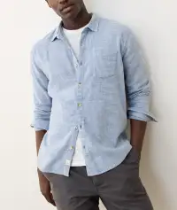 Stretch Selvage Long Sleeve Shirt(Small,Chambray/Navy Stripe)