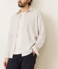 Stretch Selvage Long Sleeve Shirt(Small,Grey Vertical Stripe)