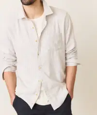 Stretch Selvage Long Sleeve Shirt(Small,Grey Vertical Stripe)