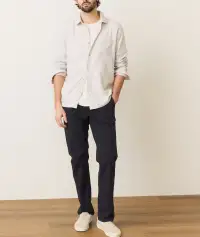 Stretch Selvage Long Sleeve Shirt(Small,Grey Vertical Stripe)