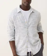 Stretch Selvage Long Sleeve Shirt(Small,Natural/Black Stripe)