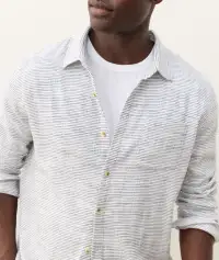 Stretch Selvage Long Sleeve Shirt(Small,Natural/Black Stripe)
