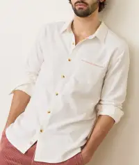 Stretch Selvage Long Sleeve Shirt(Small,Natural)