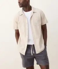 Seersucker Classic Shirt(Small,Parchment)