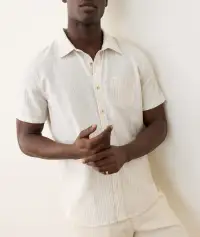 Better-Than-Linen Short Sleeve Shirt(Small,Tan/White Stripe)