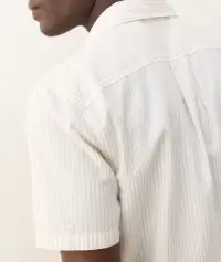 Better-Than-Linen Short Sleeve Shirt(Small,Tan/White Stripe)