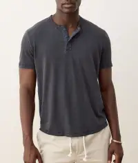 Relaxed Hemp Cotton Henley(Small,Faded Black)