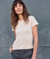 Lexi Rib Sun-In Crew Tee(Extra Small,Black/White Stripe)
