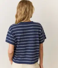 Sadie Vintage Slub Crop Tee(Extra Small,Navy/White Stripe)