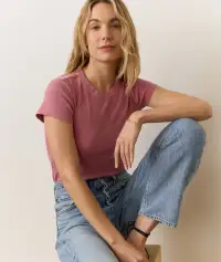 Lexi Rib Sun-In Crew Tee(Extra Small,Brick)