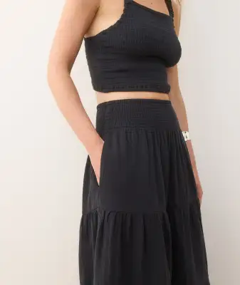 Corinne Double Cloth Maxi Skirt(Extra Small,Jet Black)