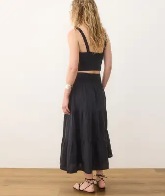Corinne Double Cloth Maxi Skirt(Extra Small,Jet Black)