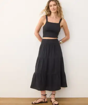 Corinne Double Cloth Maxi Skirt(Extra Small,Jet Black)