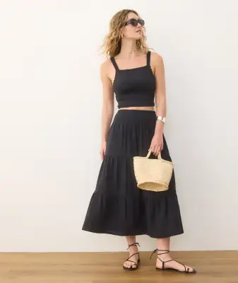 Corinne Double Cloth Maxi Skirt(Extra Small,Jet Black)
