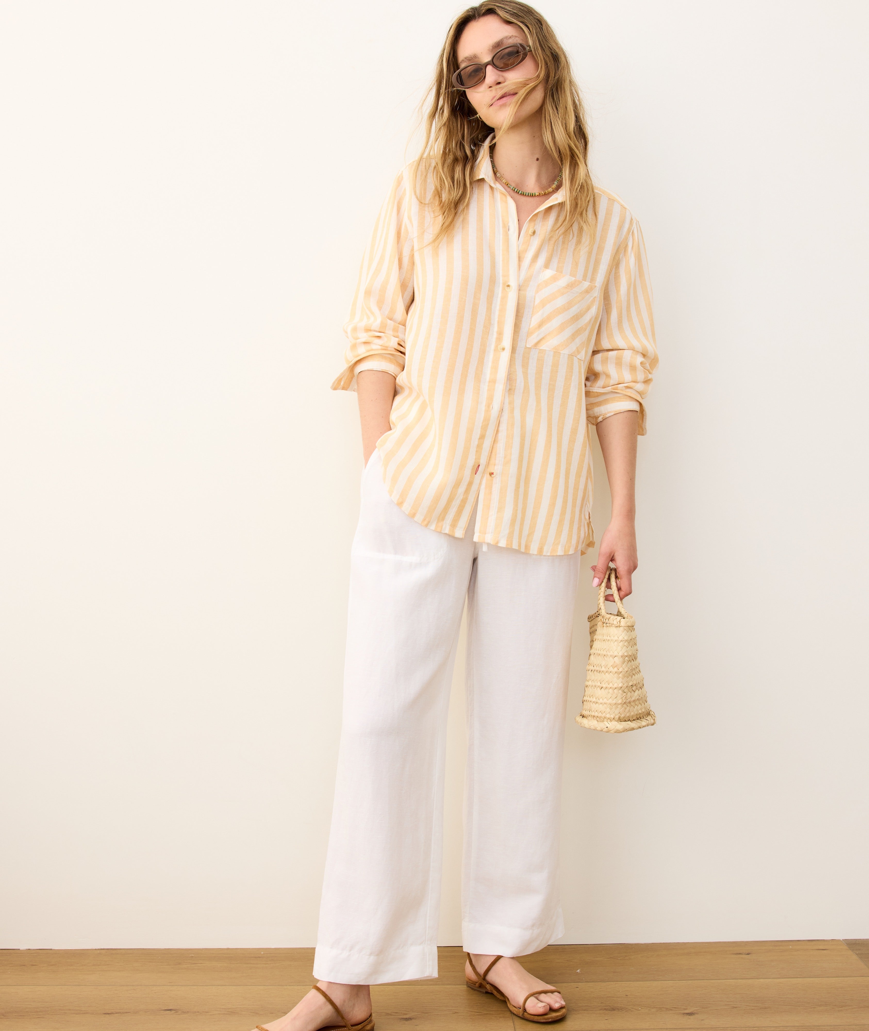 Linen Drawstring Straight Leg Pant