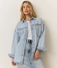 Molly Oversized Denim Shirt Jacket(Extra Small,Medium Wash)