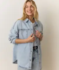 Molly Oversized Denim Shirt Jacket(Extra Small,Medium Wash)