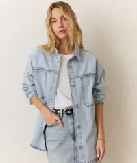 Molly Oversized Denim Shirt Jacket(Extra Small,Medium Wash)