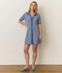 Alice Textured Polo Dress(Extra Small,Blue/Cream)
