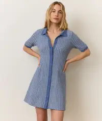 Alice Textured Polo Dress(Extra Small,Blue/Cream)