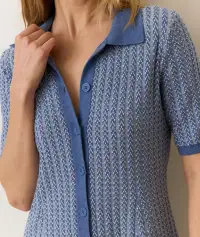 Alice Textured Polo Dress(Extra Small,Blue/Cream)