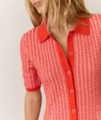 Alice Textured Polo Dress(Extra Small,Coral/ Cream)