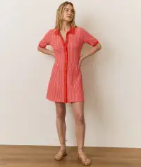 Alice Textured Polo Dress(Extra Small,Coral/ Cream)