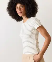 Lexi Rib Sun-In Crew Tee(Extra Small,Black/White Stripe)
