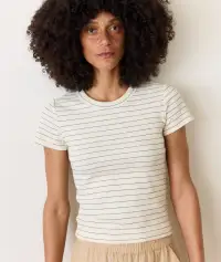 Lexi Rib Sun-In Crew Tee(Extra Small,Black/White Stripe)