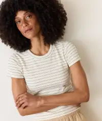 Lexi Rib Sun-In Crew Tee(Extra Small,Black/White Stripe)