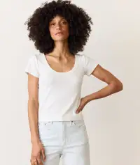 Lexi Rib Sun-In Scoop Tee(Extra Small,Antique White)