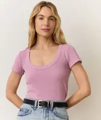 Lexi Rib Sun-In Scoop Tee(Extra Small,Faded Rose)